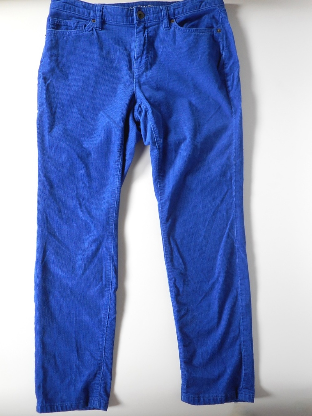 Lands End Blue Corduroy Womens Sz 8 Petite Mid Rise Slim Fit Pant 30x27